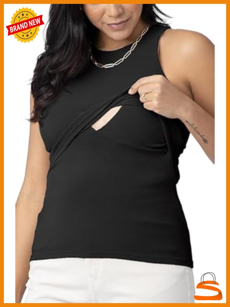 Ribbed Racerback Nursing Tank Top Sleeveless Breastfeeding Shirt